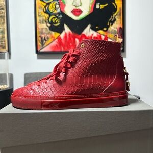 Men’s Android Homme Red Python Leather Italian Designer Sneaker - Size 10